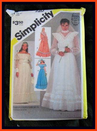 Gunne Sax Vtg Wedding Bridal Gown Dress Bag Simplicity 5217 Sz 6 Fabric Pattern