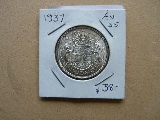 Vintage Canada 50 Cent Silver 1937 Y1152