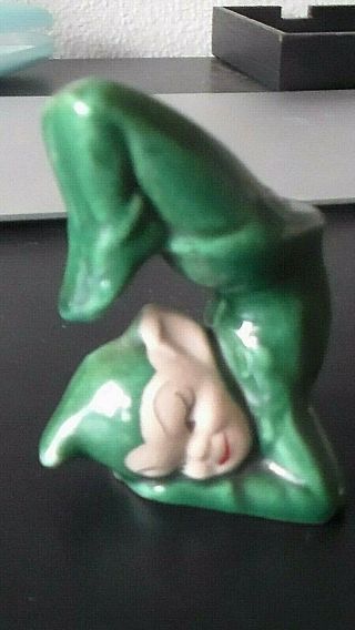 Vintage Gilner? Xmas Green Headstand Pixie Elf Ceramic Figurine S.  CA 1950’s 2
