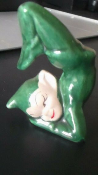 Vintage Gilner? Xmas Green Headstand Pixie Elf Ceramic Figurine S.  CA 1950’s 4