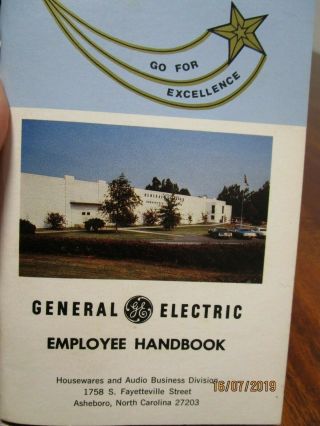 Vintage G.  E.  General Electric Employee Handbook 1983 Asheboro Nc Plant