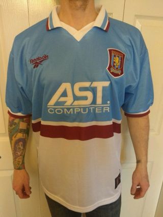 Offical Vintage - Aston Villa Reebok Ast Computer Football Shirt Size L (42 44)