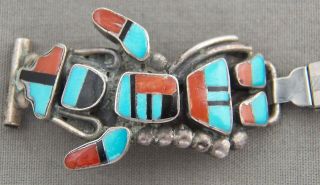 Vintage Zuni Rainbow Man Watch Bracelet Ends,  Sterling Silver & Turquoise 3