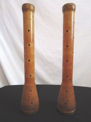 2 Vintage/antique Wood Sewing Thread Spindle/spools 13 " Candle Sticks