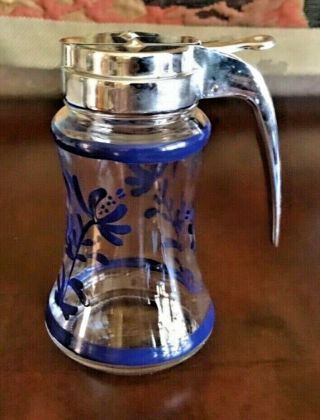 Vintage Pfaltzgraff Yorktowne Blue & Clear Glass Syrup Creamer Dispensers Rare