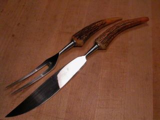Vintage Anton Wingen Jr Horn Handled Stainless Steel Carving Knife Set Germany