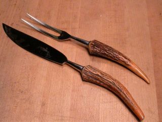 Vintage Anton Wingen Jr Horn Handled Stainless Steel Carving Knife Set Germany 2