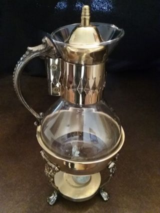 Vintage Corning Brass And Glass Coffee Carafe And Warming Stand 50 