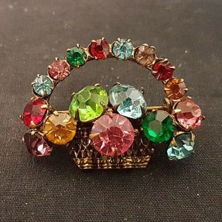 Vintage Flower Basket Brooch.  " Made In Czechoslovakia " Great Colors.  Well Made