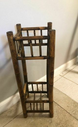 Vintage Wood Umbrella Stand Made Of Bamboo Mid Century Modern 24 "