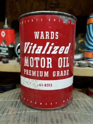Vintage Wards Motor Oil Premium Grade Metal Tin One 1 Quart Can 43