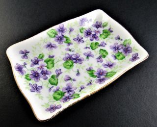 Vintage Lefton China Hand Painted Violets Flowers Vanity Plate Japan Marked 788