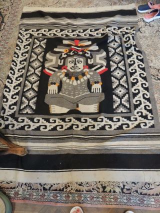Aztec Wool Blanket/rug Mexican Vintage