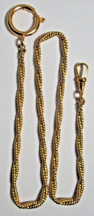 Vintage Pocket Watch Or Knife Gold Tone Swivel Clasp 18mm Fob Twist Chain 16 1/ "