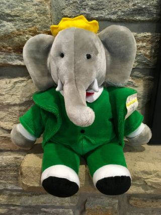 Babar The Elephant Plush 16 " Soft Stuffed Animal Green Suit Vintage