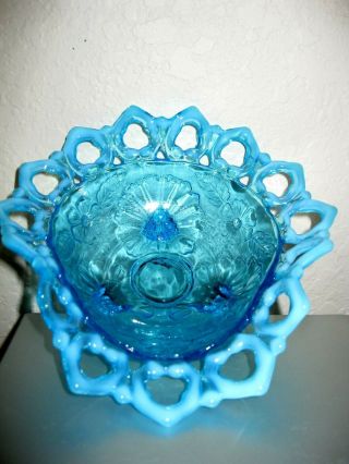 Vintage Northwood Blue Opalescent Irridescent Daisy 3 Footed Candy Dish Bowl