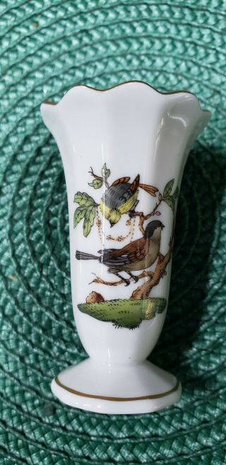 Vintage Herend Hungary Rothschild Bird Porcelain Mini Vase