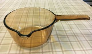 Vintage Corning Pyrex Vision Ware 1 L Amber Glass Pot Pour Spout Sauce Pan