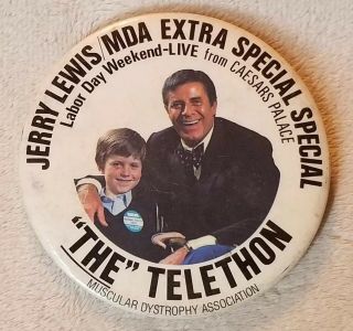 Vintage Jerry Lewis Mda Telethon Labor Day Caesars Palace Pinback Button