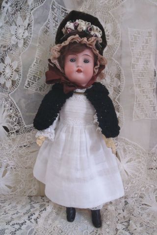 Antique German bisque Cabinet size doll by Theodor Recknagel 12” tall 2