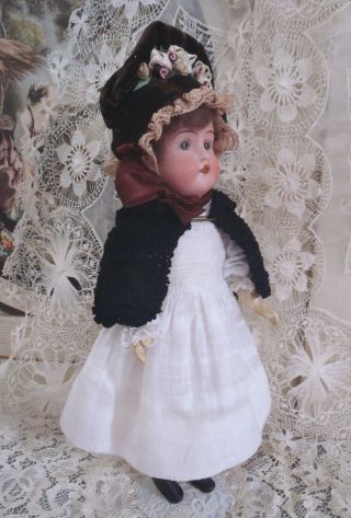 Antique German bisque Cabinet size doll by Theodor Recknagel 12” tall 3