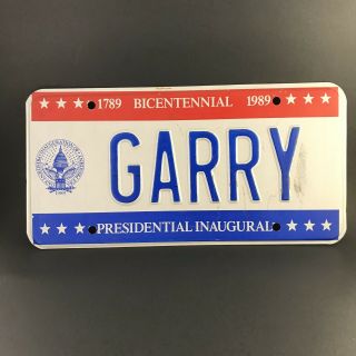 Vintage Rare 1989 Presidential Inaugural Bicentennial License Plate " Garry "