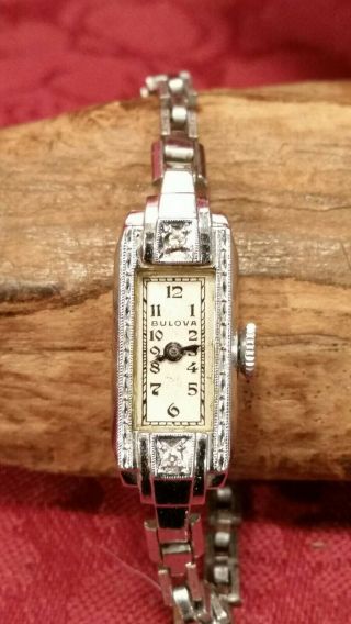 Vintage 10k Rgp Rolled Gold Diamond Bulova Art Deco Ladies Watch Parts/repair