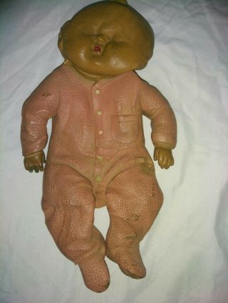 Vintage Rubber Baby Boy Doll Squeak Toy Sleeping Baby In Pj 