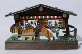 Vintage Reuge Swiss Music Jewelry Trinket Box Log Cabin House Plays " Edelweiss "