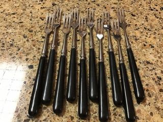 Vintage Fondue Fork Set Of 10 Inox Black Bakelite Handle France