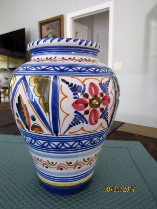 Vintage De La Cal Barreira Puente Vase Hand Painted Spain 8 " T Signed 66