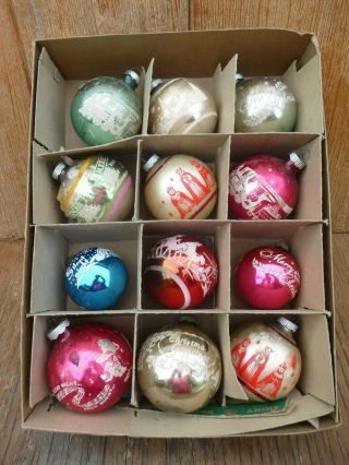 12 - Vintage Shiny Brite Glass Christmas Tree Ornaments