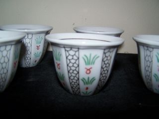 5 Vintage Ceramic Gold Trim Tea,  Sake Cup Set,  Red Stamped Made In China