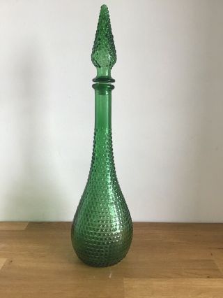 Vintage Retro Genie Decanter Bottle Green Italy 1960s Boho Empoli