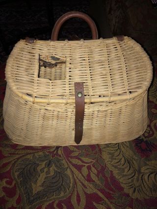Vintage Fishing Creel Wicker Basket Trout Fly Antique Angler Weave,  Strap