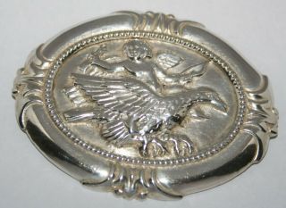 Unusual Large Vintage Solid Silver Brooch Cupid Astride Jupiters Eagle Heavy 29g