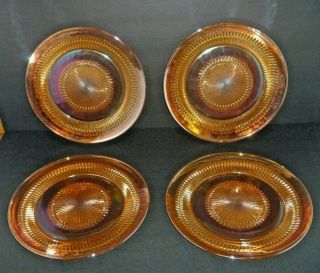 Marigold Carnival Glass - Set Of 4 Iridescent Dinner Plates - 10 Inch - Vintage