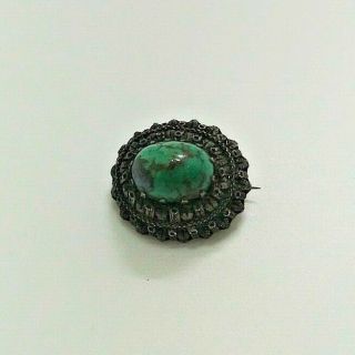 Vintage Silver Authentic Brooch Set With Turquoise Stone For Women 