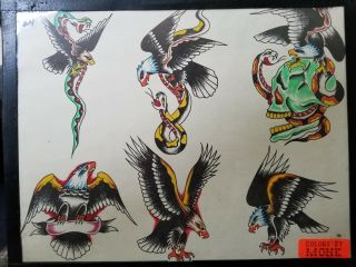 Vintage 80s S&r Huck Rogers Produx Tattoo Eagle Snake Skull Colors:monk