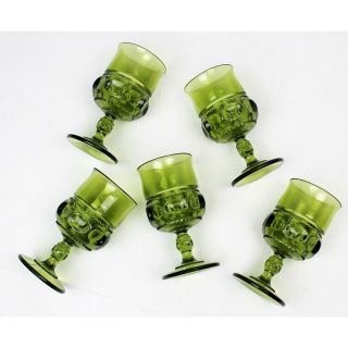 Vintage Set Of 5 Green Glass Footed Goblets Wine Water Cocktail Drinkware