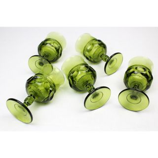 Vintage Set of 5 Green Glass Footed Goblets Wine Water Cocktail Drinkware 2