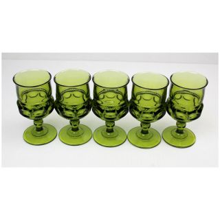Vintage Set of 5 Green Glass Footed Goblets Wine Water Cocktail Drinkware 3