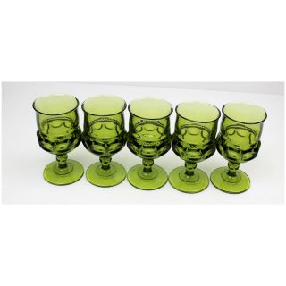 Vintage Set of 5 Green Glass Footed Goblets Wine Water Cocktail Drinkware 4