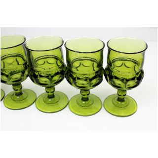 Vintage Set of 5 Green Glass Footed Goblets Wine Water Cocktail Drinkware 6