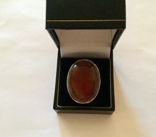 Large Vintage Sterling Silver Jasper Solitaire Ring - Size O - Boxed