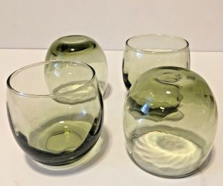 Vintage Set Of Smoke Green Libbey Roly Poly Cocktail Glasses