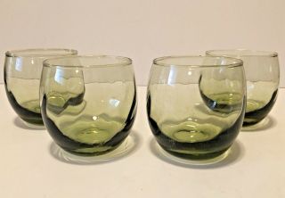 Vintage Set Of Smoke Green Libbey Roly Poly Cocktail Glasses 2