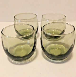 Vintage Set Of Smoke Green Libbey Roly Poly Cocktail Glasses 3