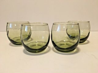 Vintage Set Of Smoke Green Libbey Roly Poly Cocktail Glasses 4