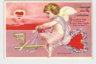Antique Vintage Valentine Postcard Ellen Clapsaddle Cupid With Key Sunset Forget